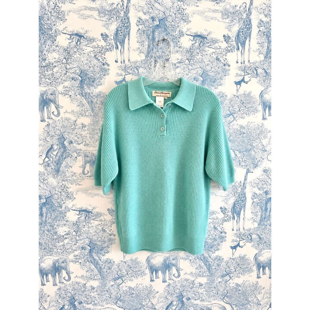 Vintage Norm Thompson Coastal Grandmother Tenniscore linen Cotton Polo Sweater
